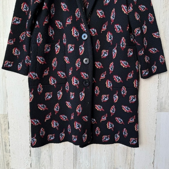 Anthropologie Aldo Martins Black Leaf Print Sweater Coat Wool Alpaca Size S - Picture 5 of 11